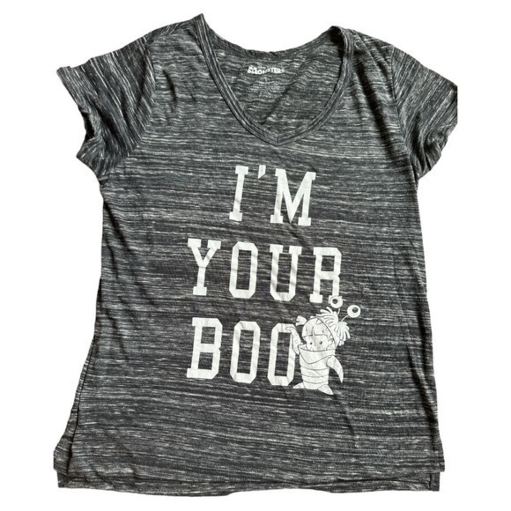 Disney Pixar Monsters, Size Large, “I’m Your Boo” V-Neck Gray Tshirt